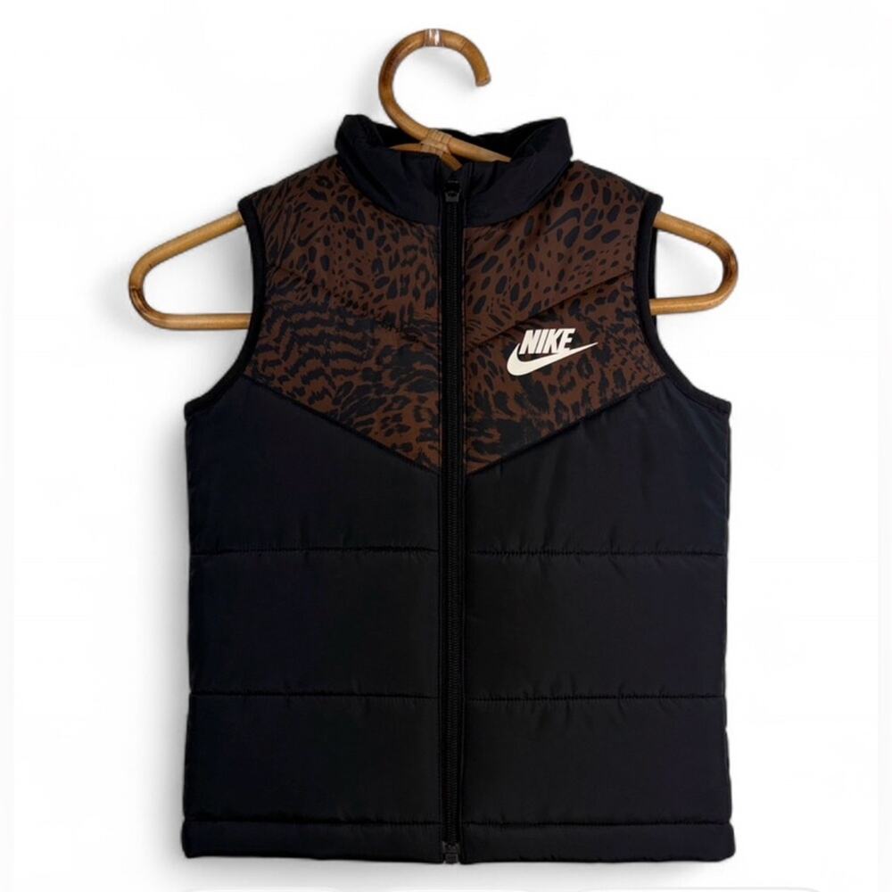 Nike Kids Black and Leopard Print Puffer Vest size Small